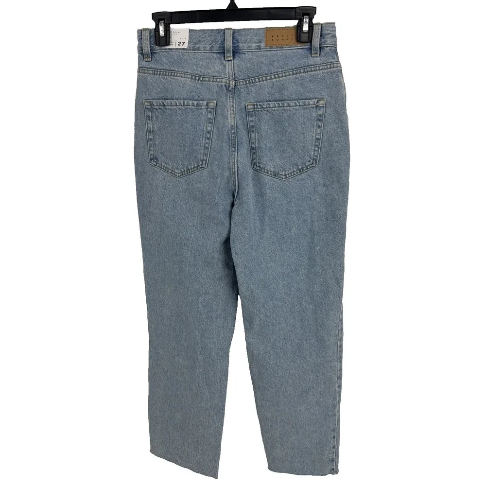 NWT PacSun Blue Straight Leg Button‎ Fly Jeans Size 27 High Rise Frayed Hem
